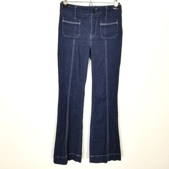 Pilcro and the Letterpress Contrast Stitch High Rise Bootcut Jeans Sz 25 Navy - Picture 1 of 9